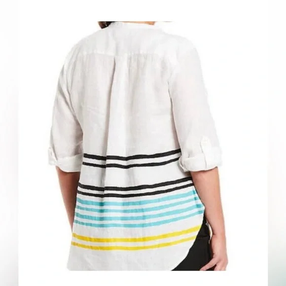 Lauren Ralph Lauren Striped Linen Tunic Top Size 2X White Band Collar Relax Fit - Picture 14 of 15